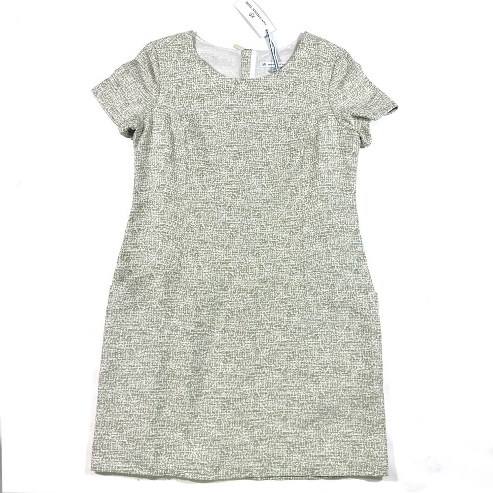 New Southern Tide Short Sleeve Paislee Dress Tweed Seagrass Green